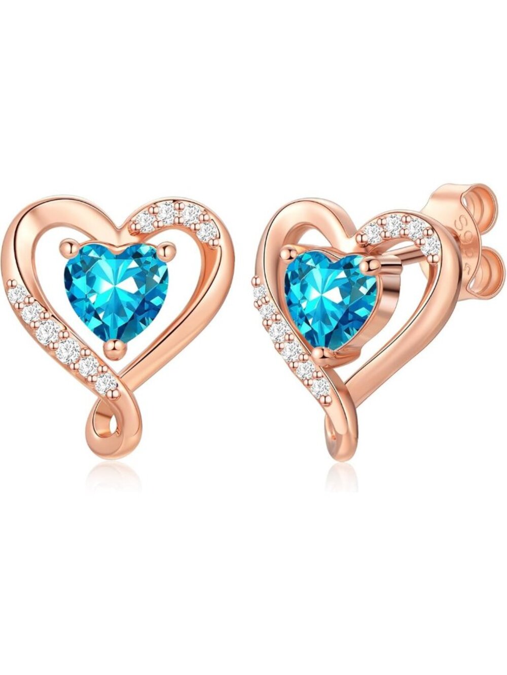 Sterling Silver Rose Gold Birthstone Heart Stud Earrings - Perfect Gift for Her